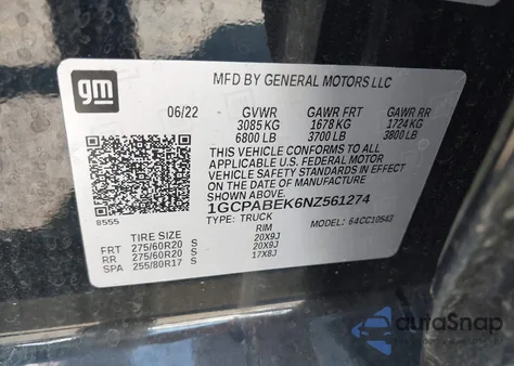 2022 Chevrolet Silverado 1500 2Wd Short Bed Custom из США, поврежденный, VIN 1GCPABEK6NZ561274